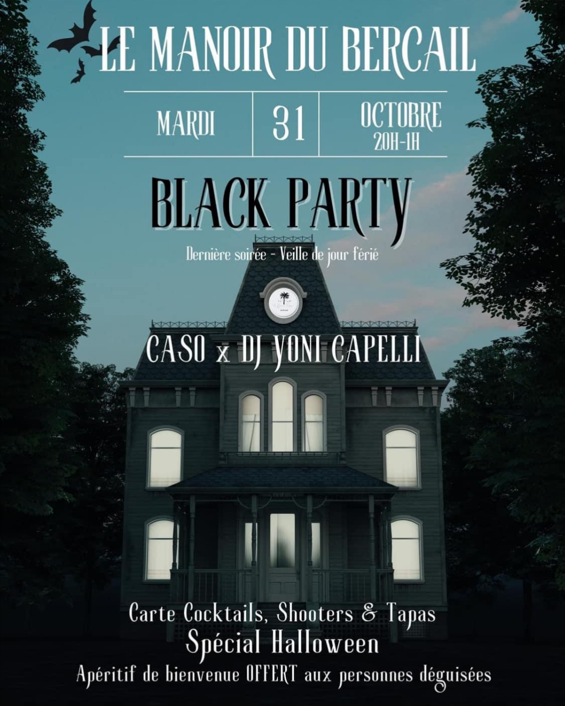 Mardi 31 octobre : Black Party au Manoir du Bercail